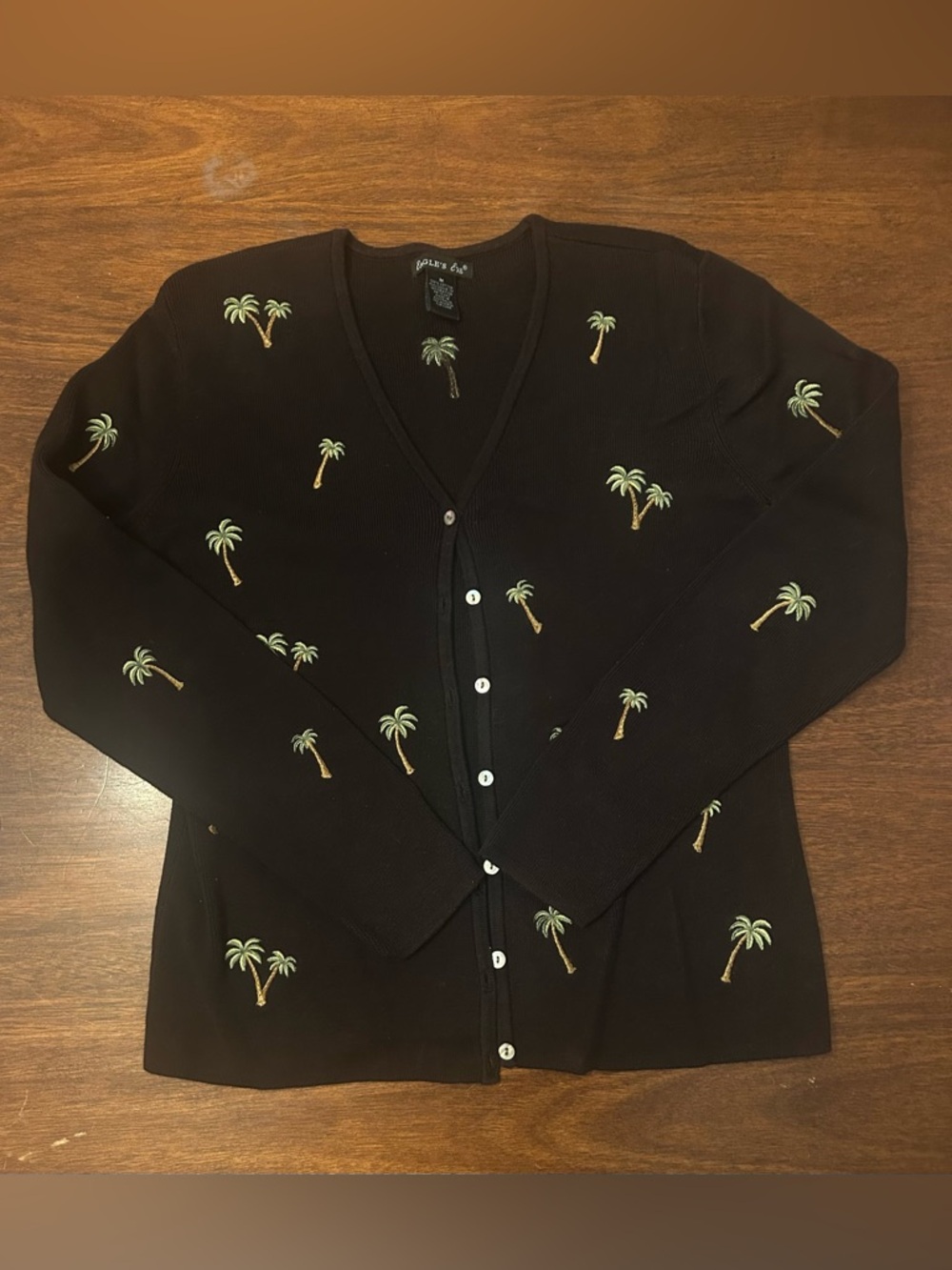 Black Palm-Embroidered V-Neck Cardigan